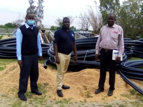 Aduoyo-Kokise Water Supply Project: AWWL MD William Mboya, SIBO MD George Alaka and the Aduoyo-Kikise Project Engineer, Eng. Bernard Owitti on project Site Visit in July 2020.